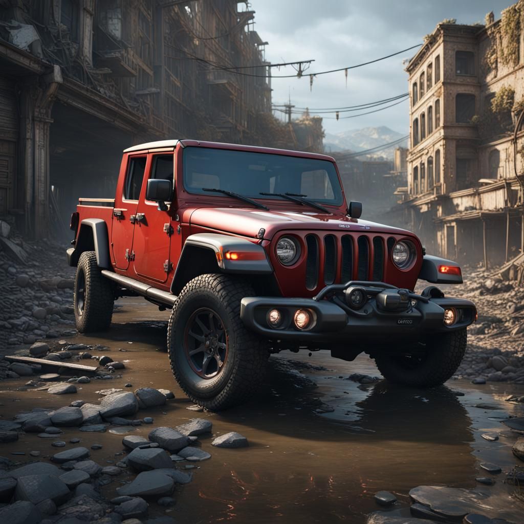 jeep gladiator in abandoned city setting