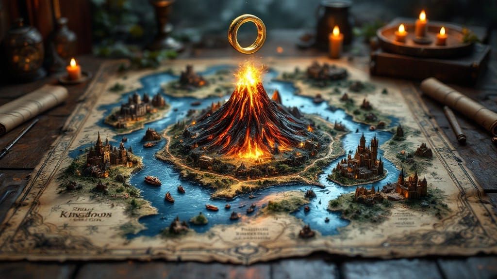 hyperdetailed fantasy art of an antique detailed map sitting on a gritty wooden desk, in the centre of ...  by @Summerchild