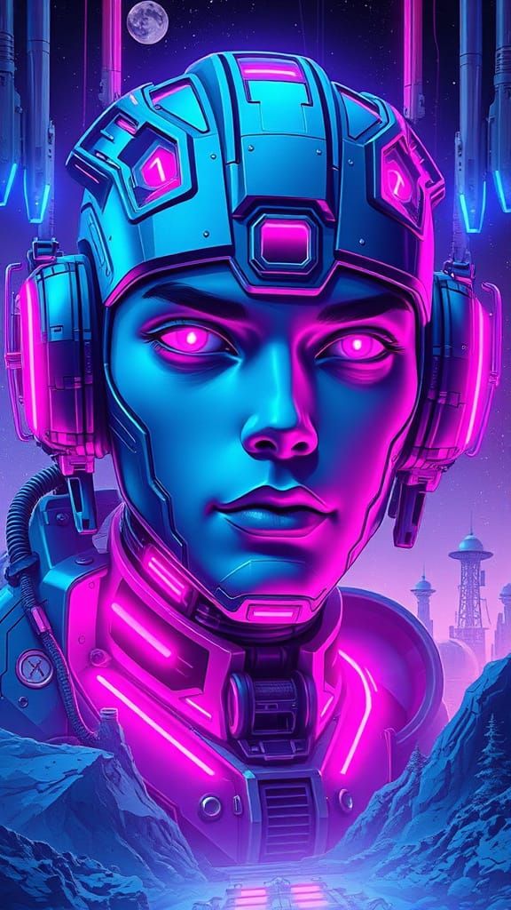 Surreal Cyberpunk Book Cover in Vibrant Electric Blues