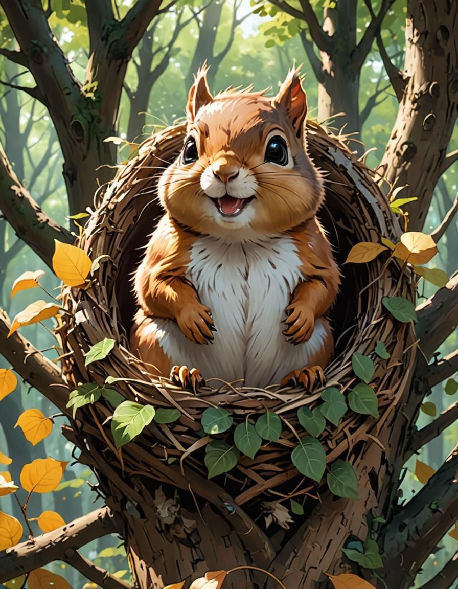 Chubby Squirrel in Anime Style with Shining Eyes