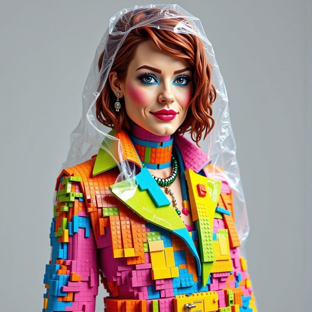  <lora:Brick meet Face:1.0> wrapped in plastic, she’s fantastic, Lego 