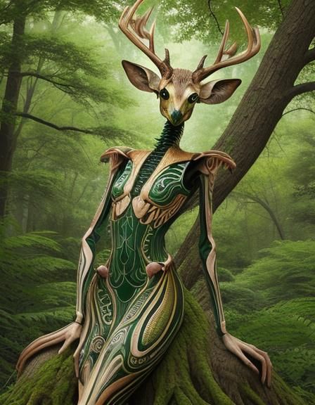 Insectoid Deer Maiden in Alien Forest