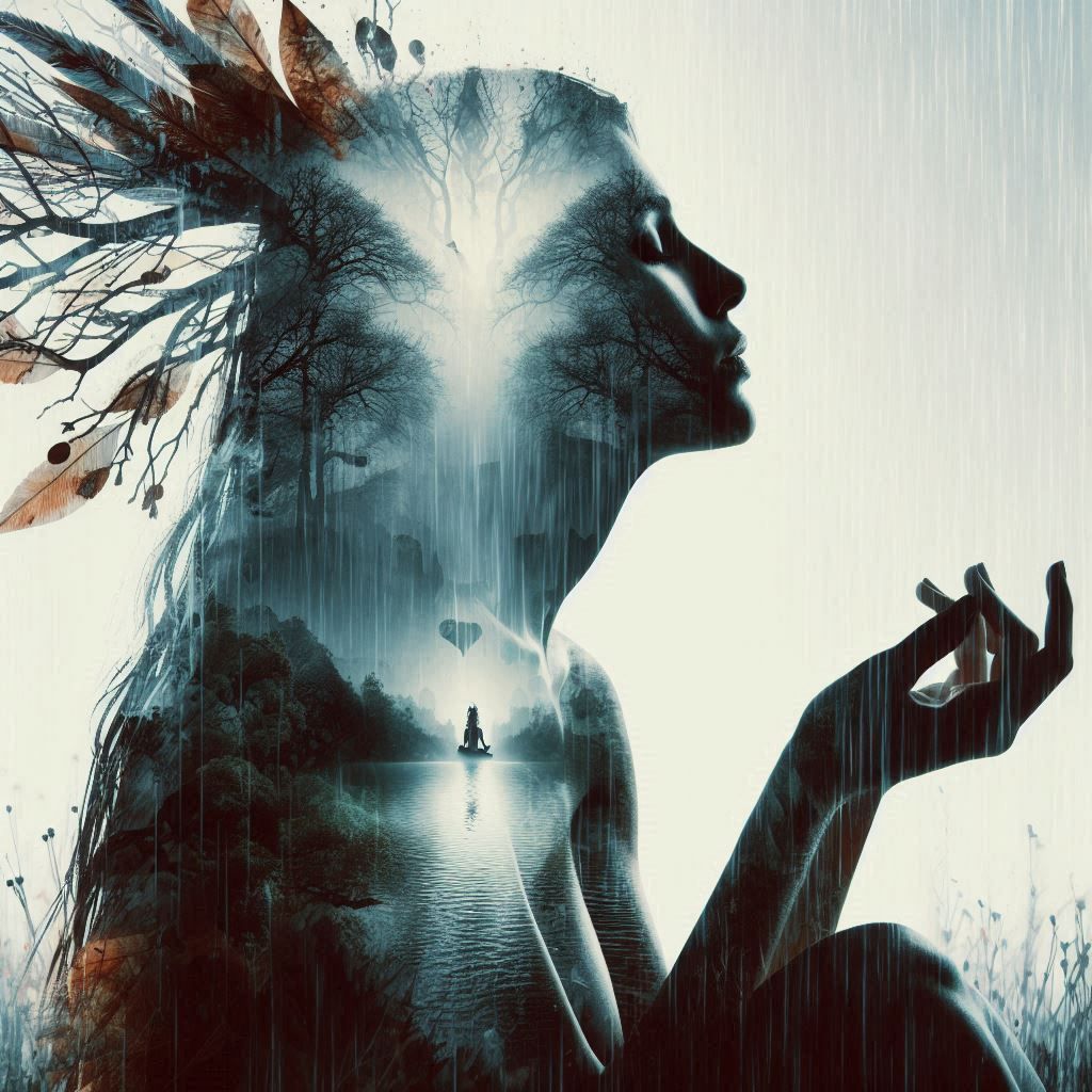 double exposure beautiful fantasy DALL-E 3 portrait landscap...
