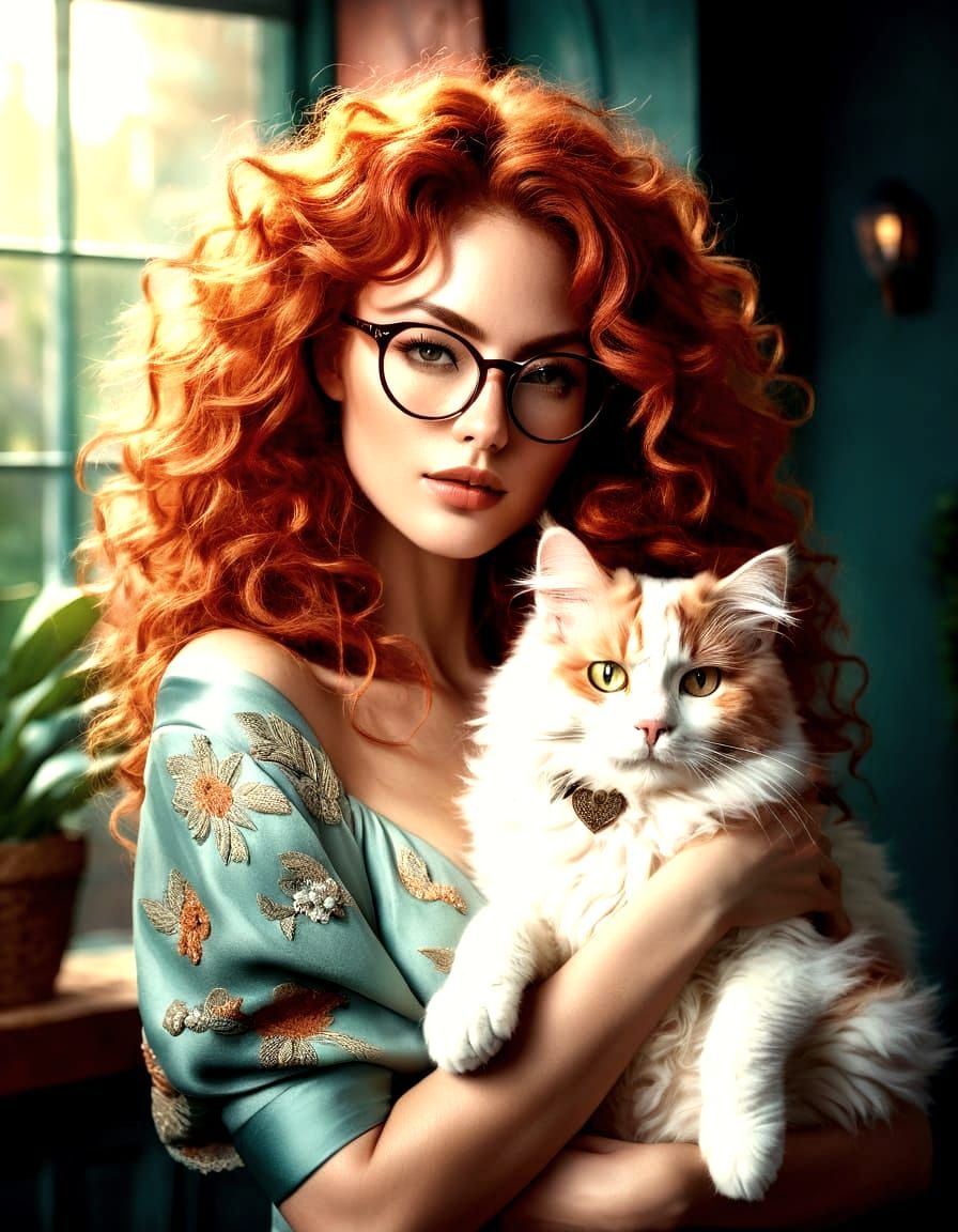 Redhead Nude with Cat, Frazetta-esque Style