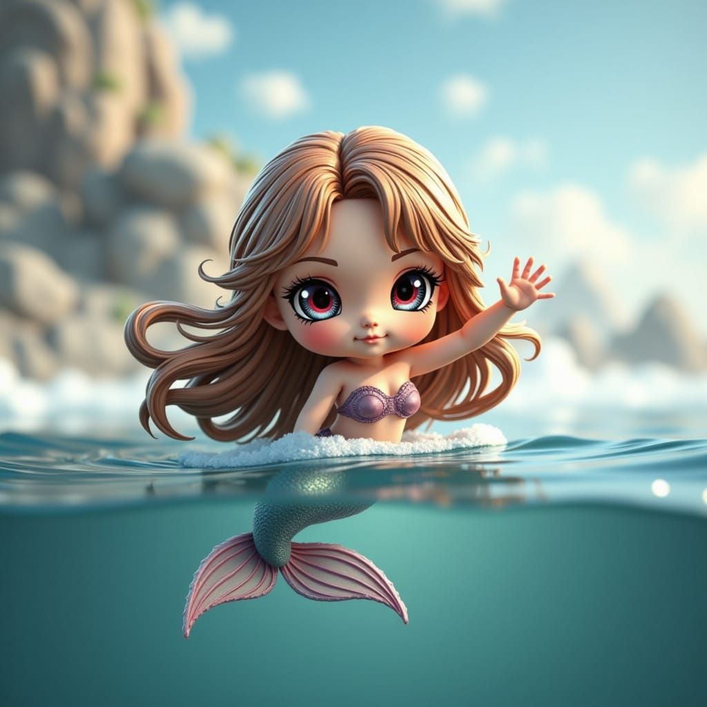 <lora:Chibi-Chibi:1.0> a chibi Mermaid waving at the viewer