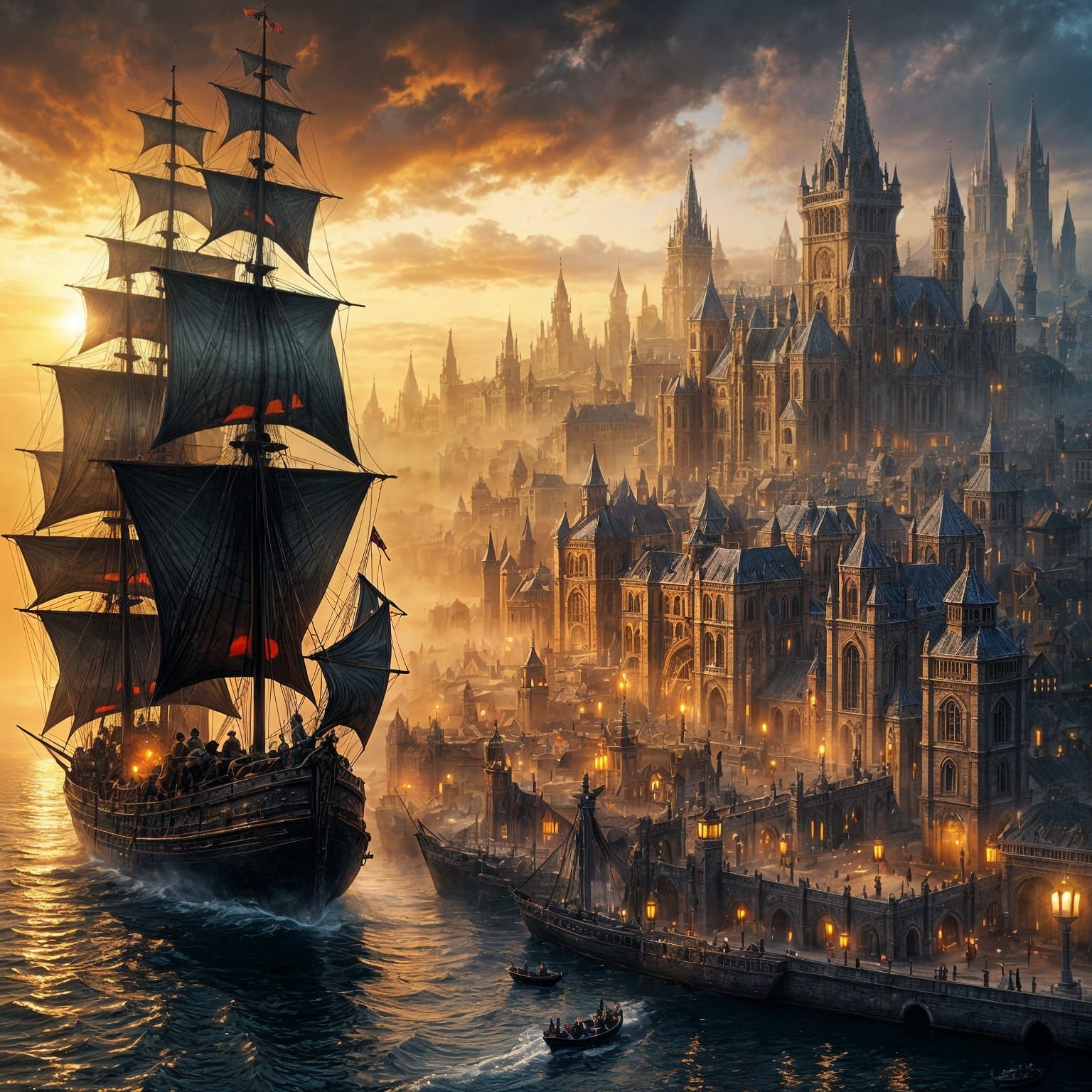 ספינה בסגנון גותי בנמל- מפורט