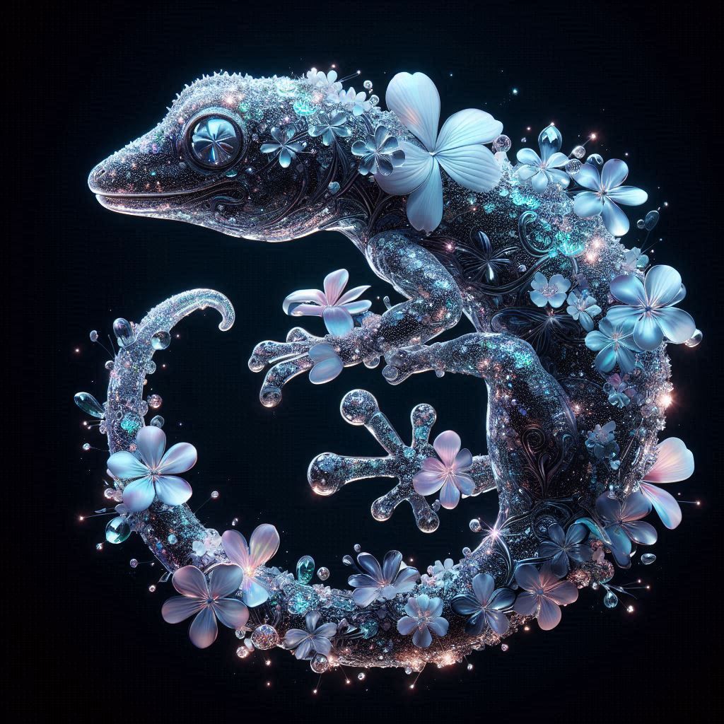 Obsidian crystal glass sculpture of a gecko