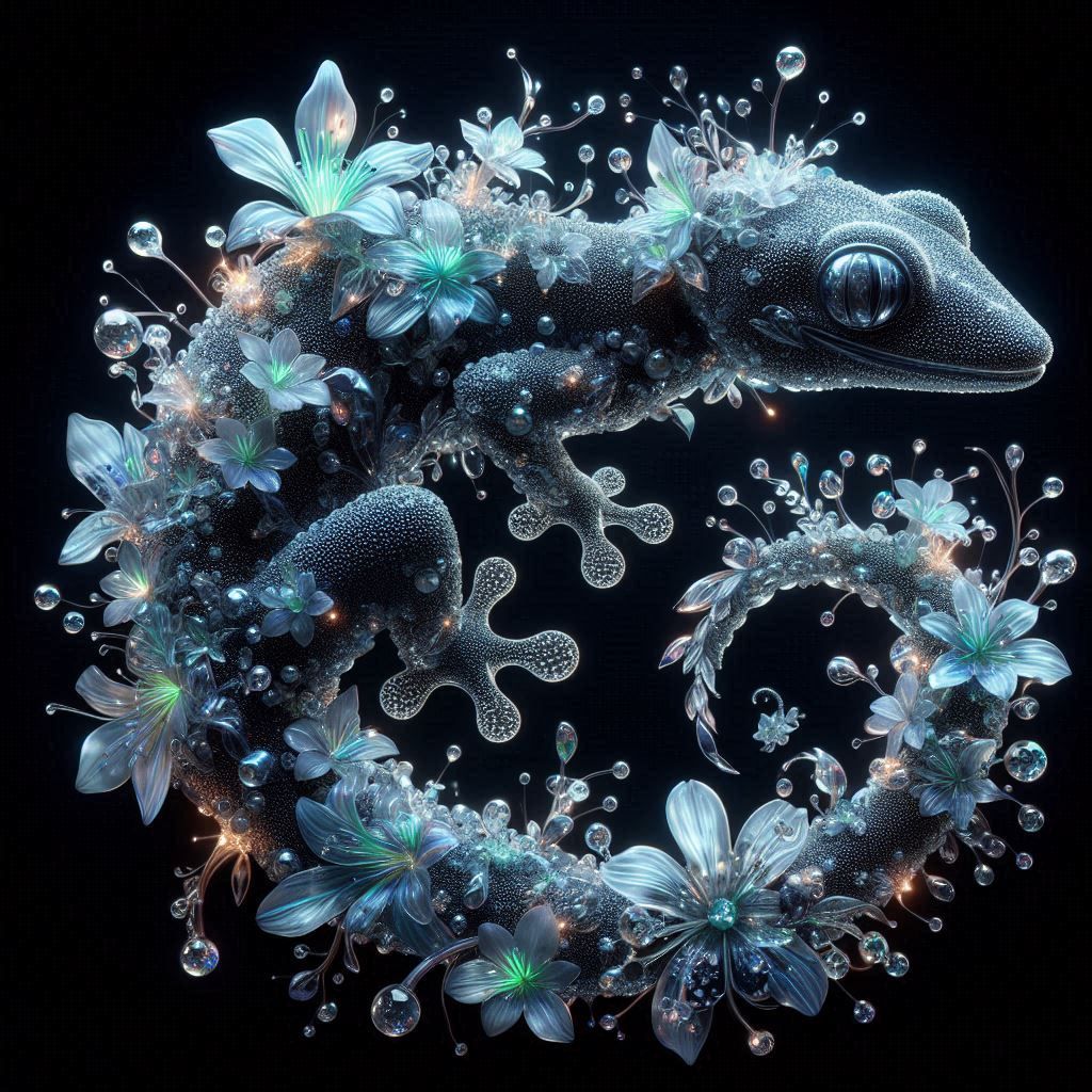 Obsidian crystal glass sculpture of a gecko
