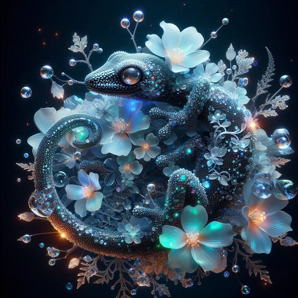 Obsidian crystal glass sculpture of a gecko