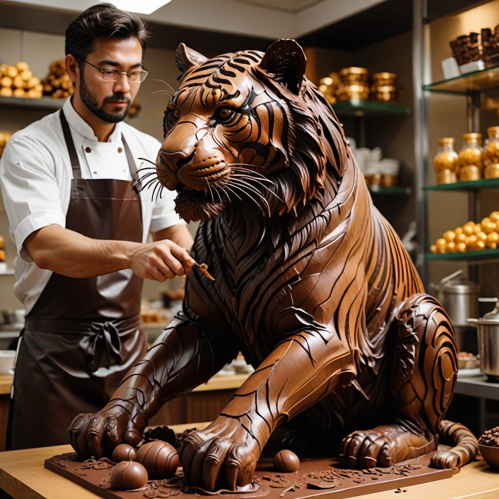 master chocolatier making a chocolate tiger  by @Bre Rose