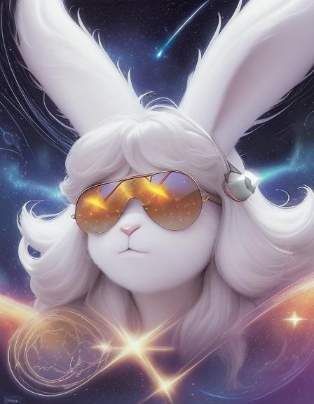 closeup: 3D fluffy white long hair rabbit: Mirrored Aviator ...