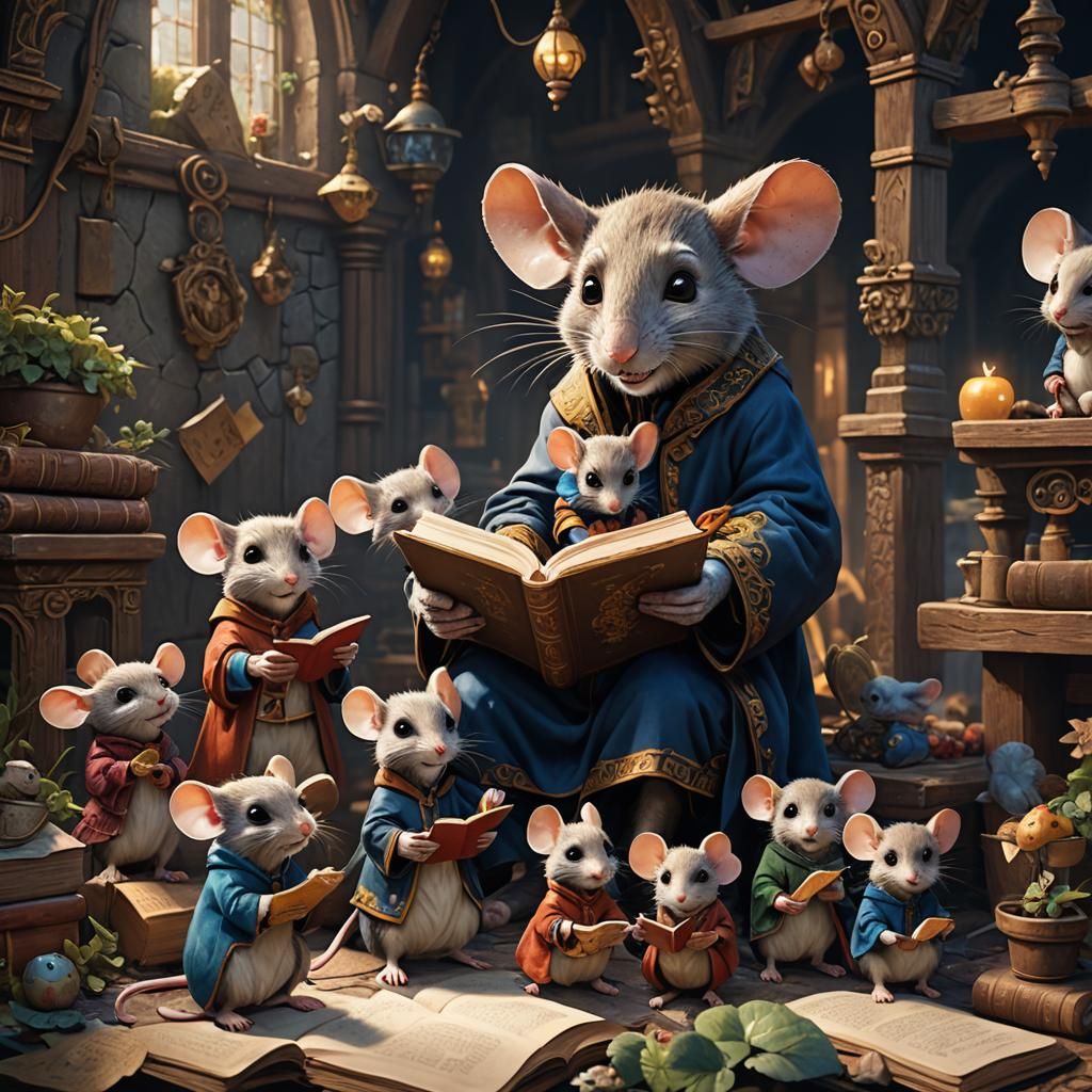 Father mouse reading to his mouse children - AI Generated Artwork ...