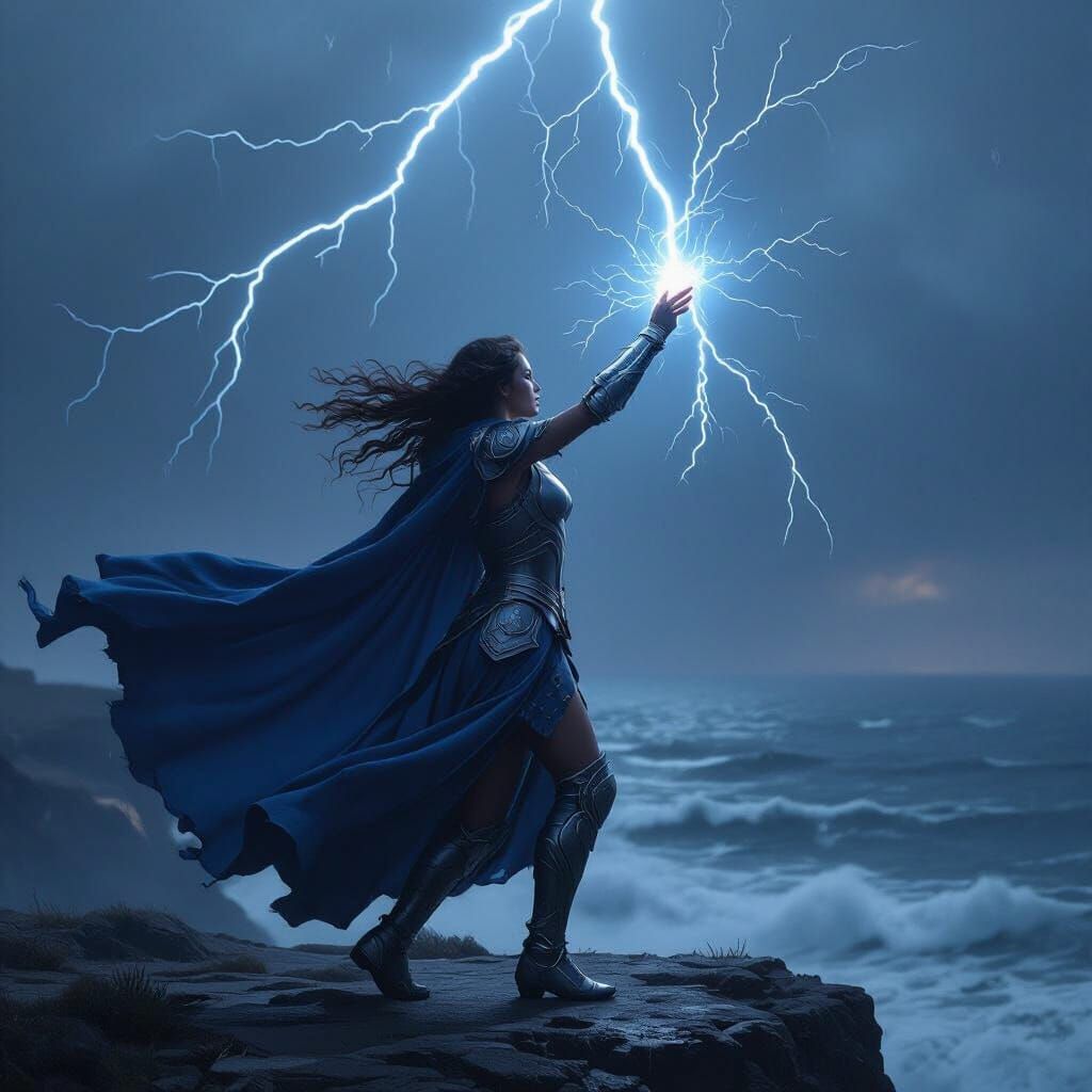 A sorceress summons a thunderstorm