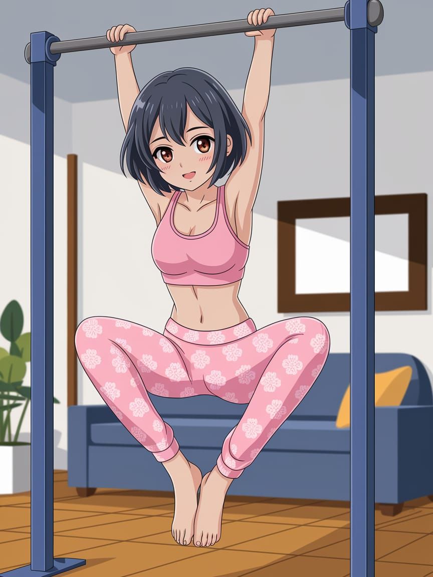 Anime Woman Doing Gymnastics in Sakura Outfit