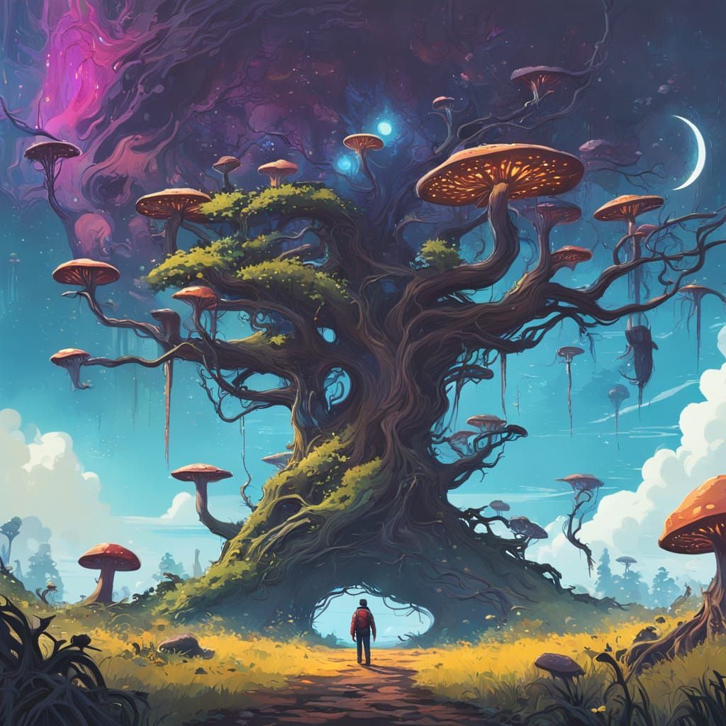 Mystical Forest Being Under Moonlit Bloom