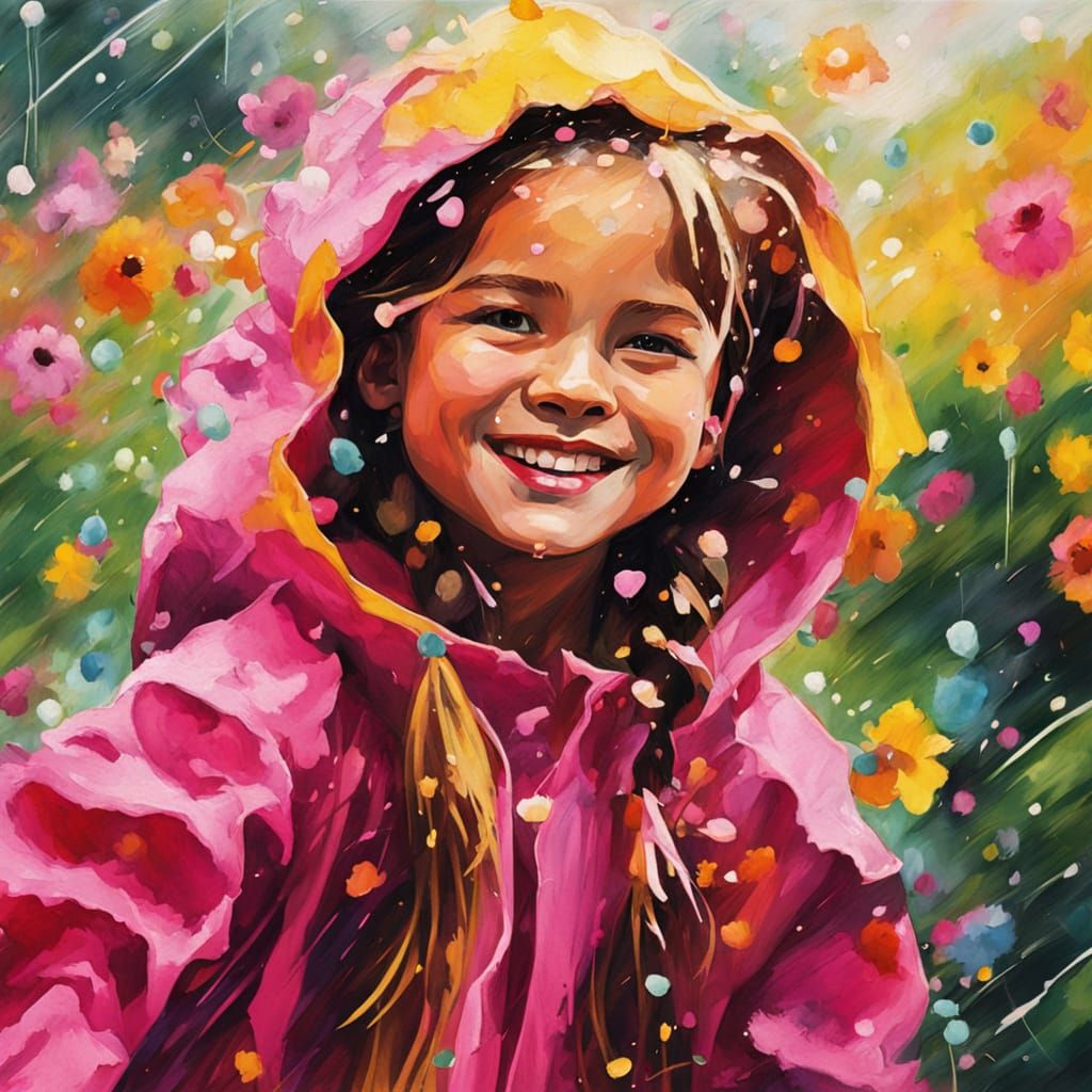 A joyful young girl in the summer rain.  by @Suz