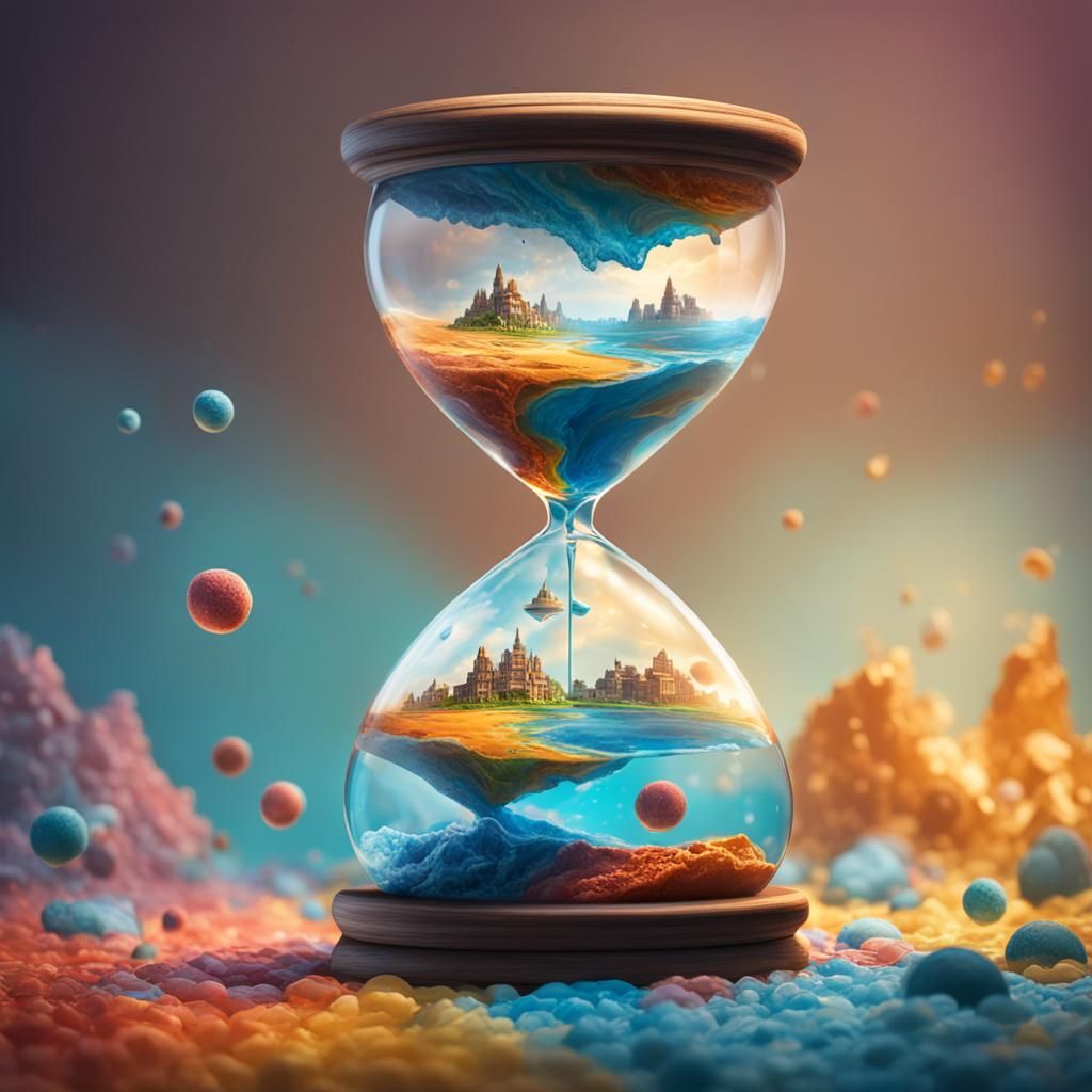 An hour glass with two worlds (upside down) in each side.   by @Artemis