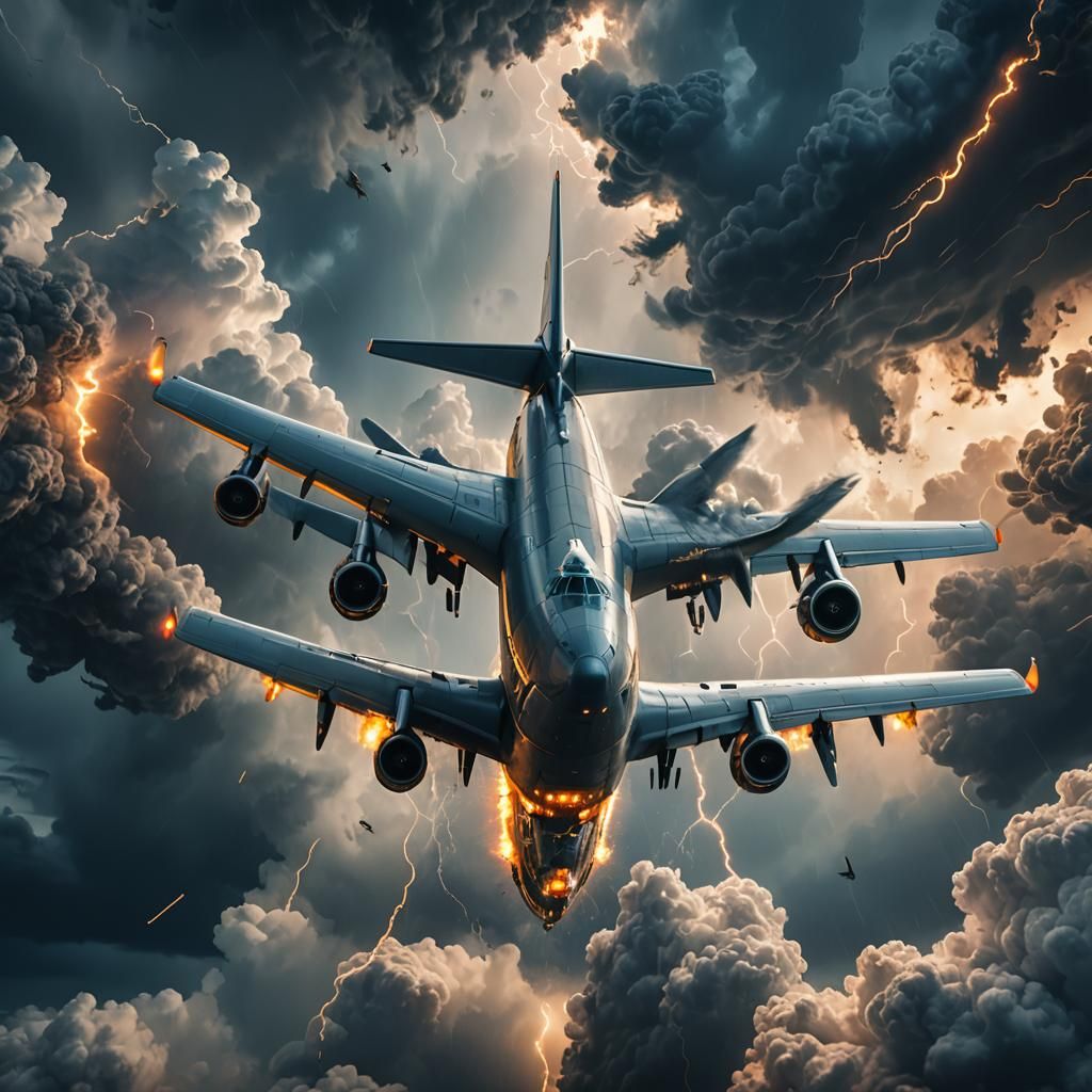 a plane  upsidedown in a storm