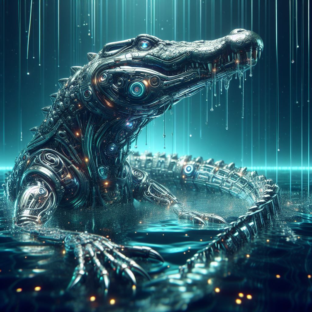 Cyber Gaze: The Bio-Mech Croc's Awakening - AI Generated Artwork ...