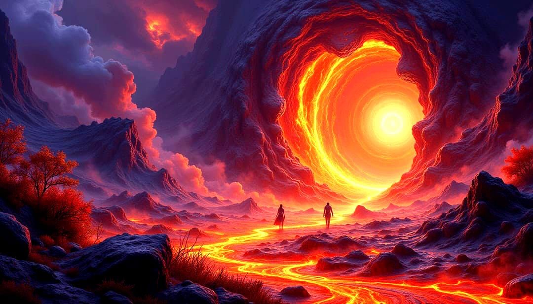 Two people standing in the middle of a tunnel