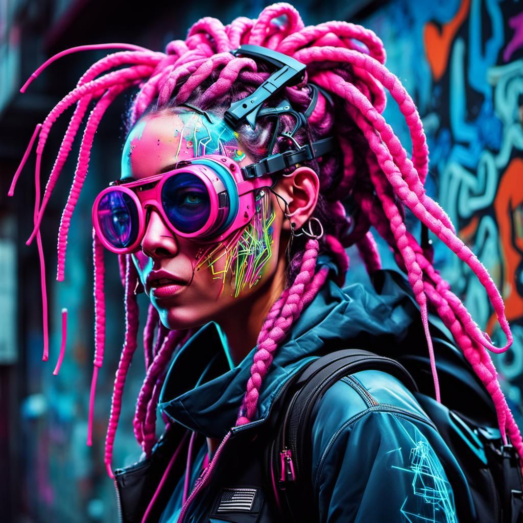 Futuristic, Apocalypitic, cute girl with wires and circuits ...