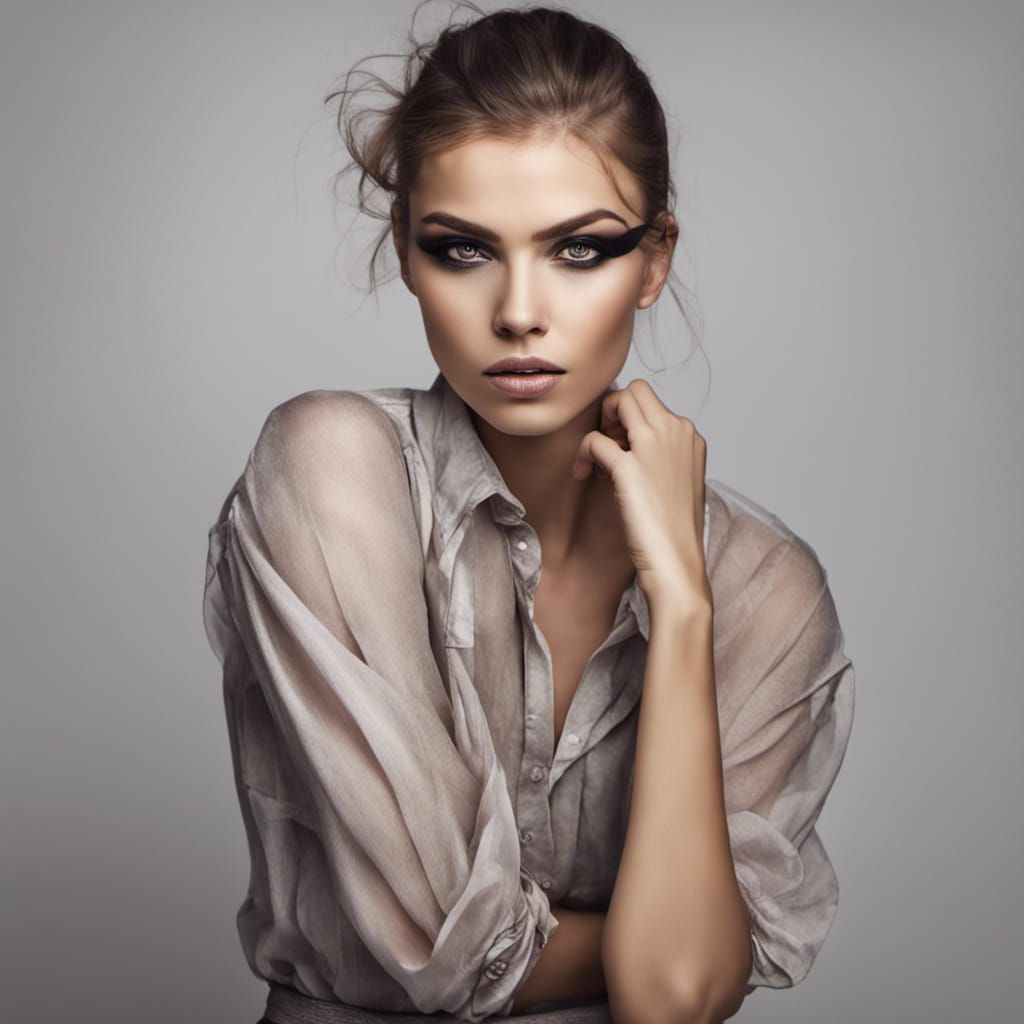 gorgeous young lady with extra strong makeup in contrasting ...