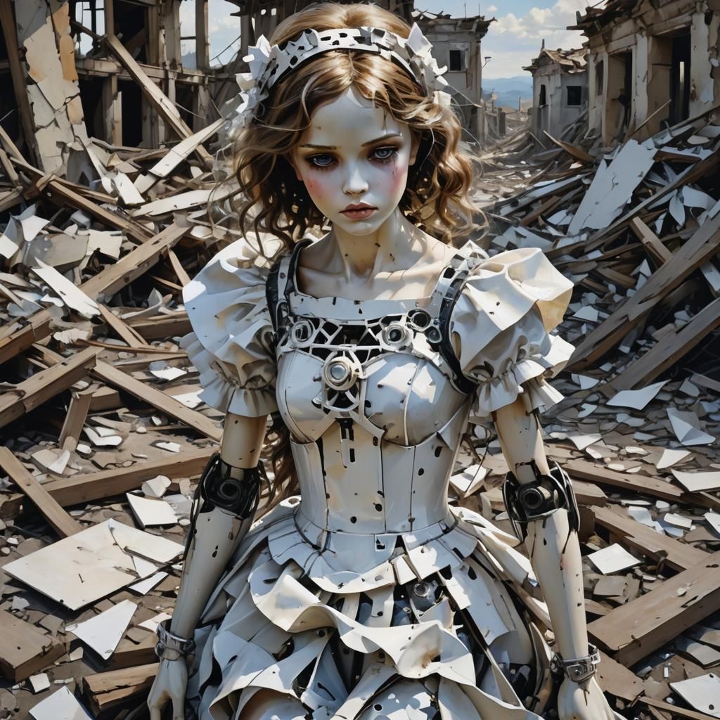 Shattered Angelic Figure in Eerie Ruin