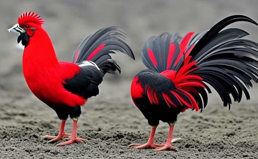 Clucking rooster with black and red feathers - AI Generated Artwork ...