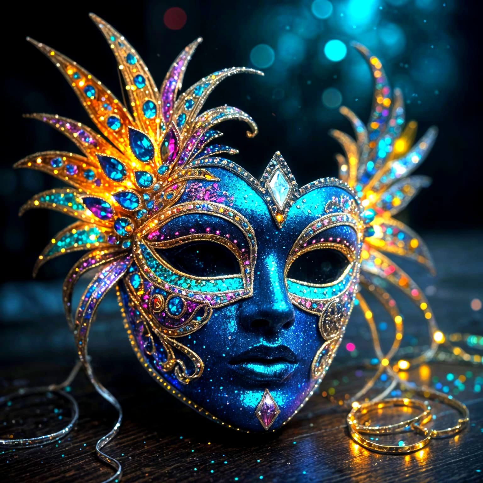 Sparkling carnival mask made from sequins, rhinestones, diamentes, brilliant dynamic lighting, by Scott ...  by @MrKitWalker