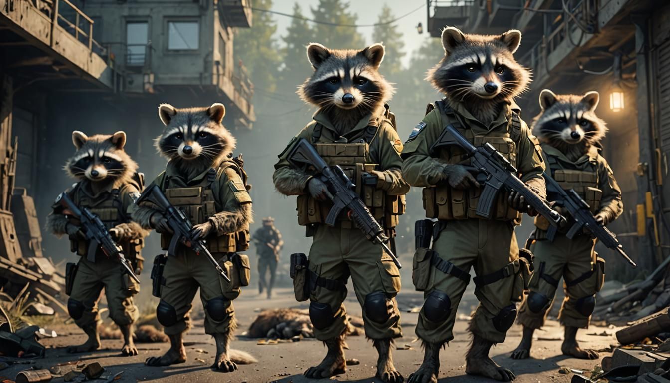 Raccoon Patrol into the Deserted City - AI Generated Artwork ...