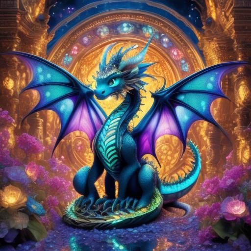 <lora:Dreamshaper Dragons:1.0> Full_body_view_of_a_flawless_Adorable_blue_baby_dragon: intricate_detailed_shiny_bright_glow_green_eyes: iint...