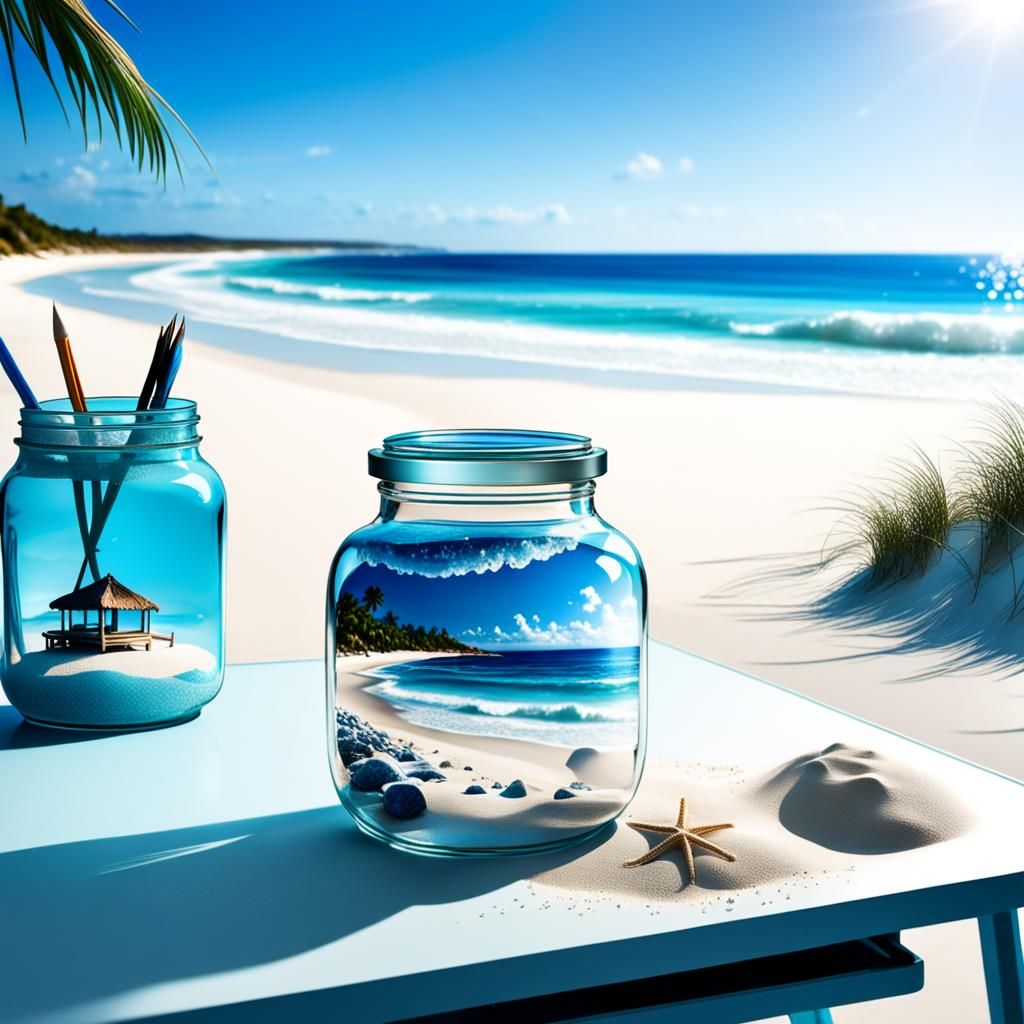 a glass jar sitting forgotten on a teenager's desk, inside i...