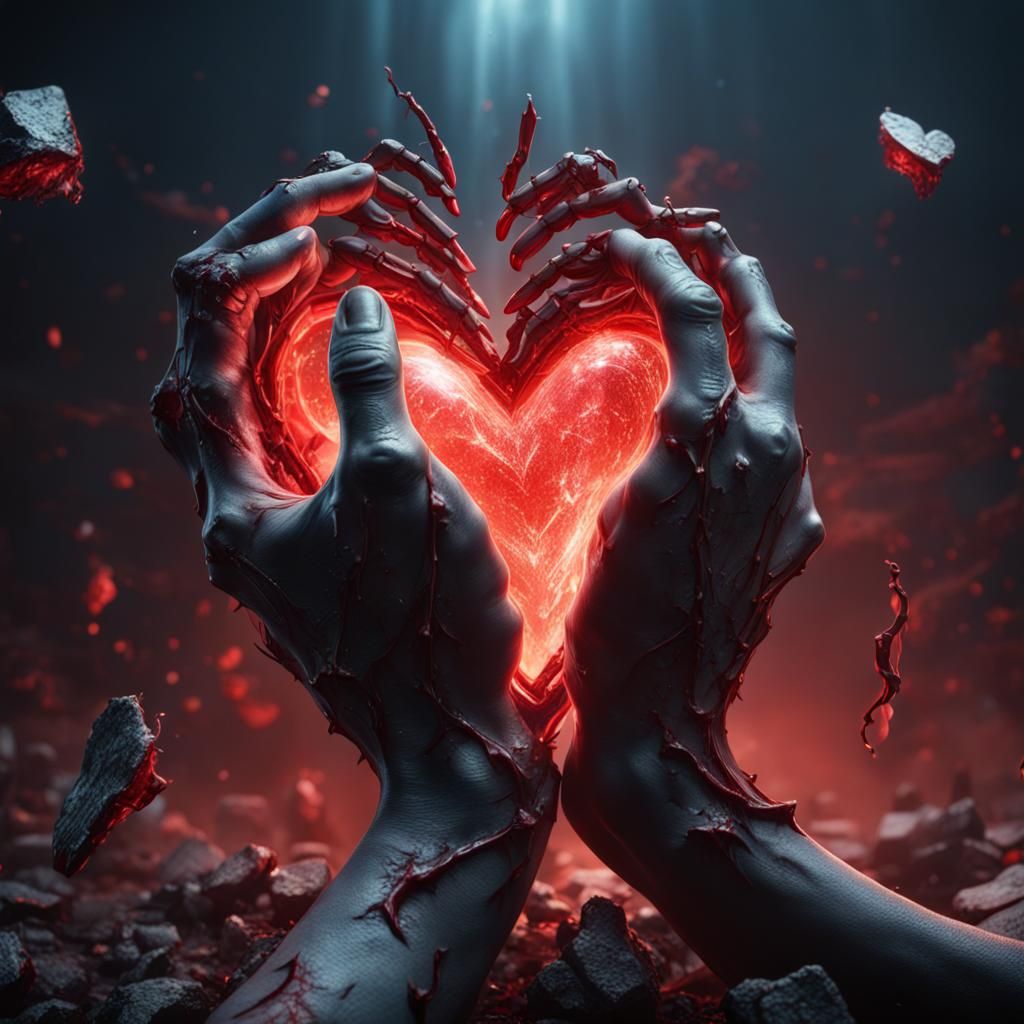Broken heart being crushed by demon hands   by @King Rain Phoenix Tilla 