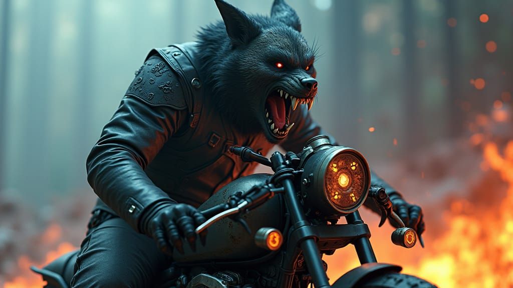 Dark Fantasy Werewolf Biker in Cyberpunk Medieval ... - AI Art