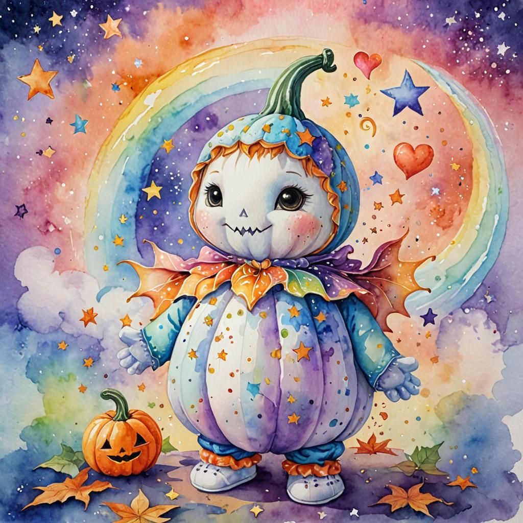Adorable Plush Pumpkin Baby in Watercolor Style