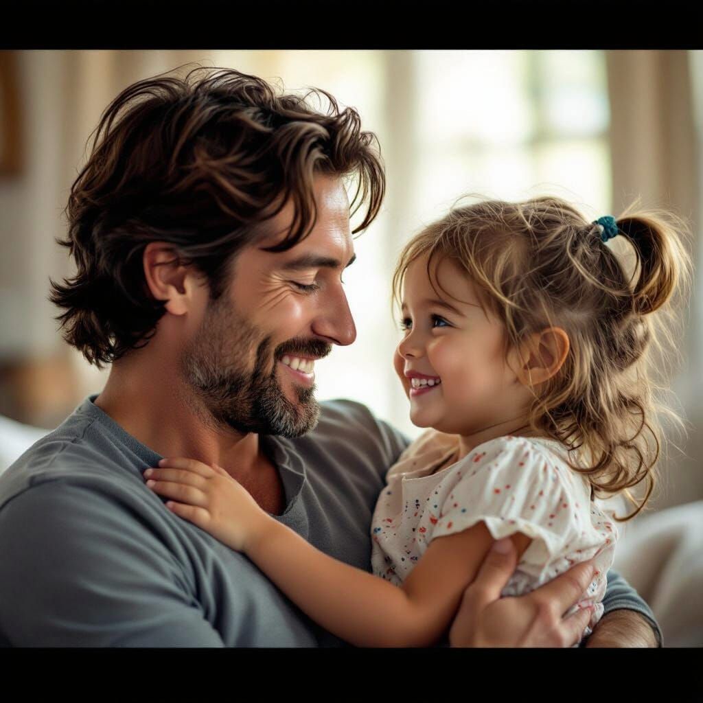 תמונה שלי עם  הבת שלי אני מחזיק אותה ומחיכים אחד לשני