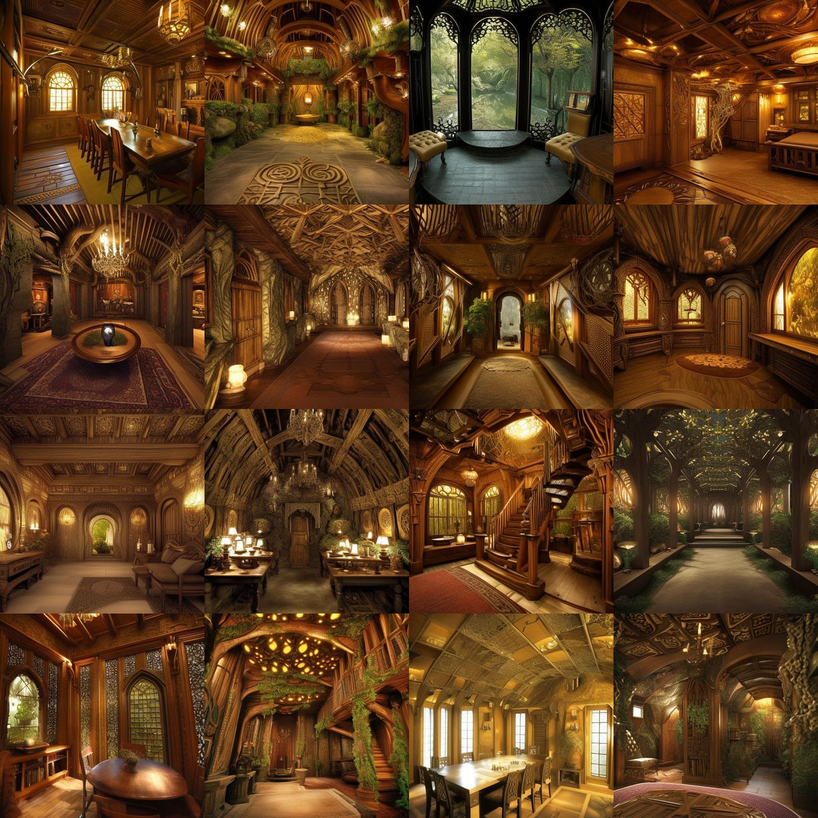 Middle Earth Lothlorien mansion interior design intricate - AI