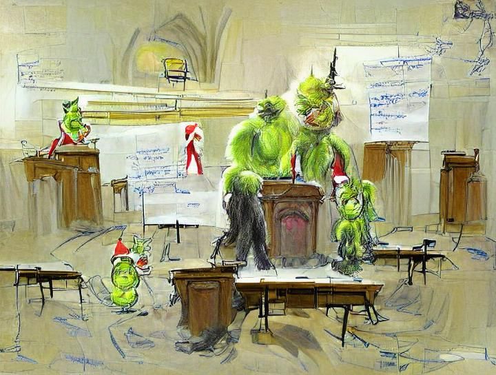The Trial of the Grinch - courtroom drawing