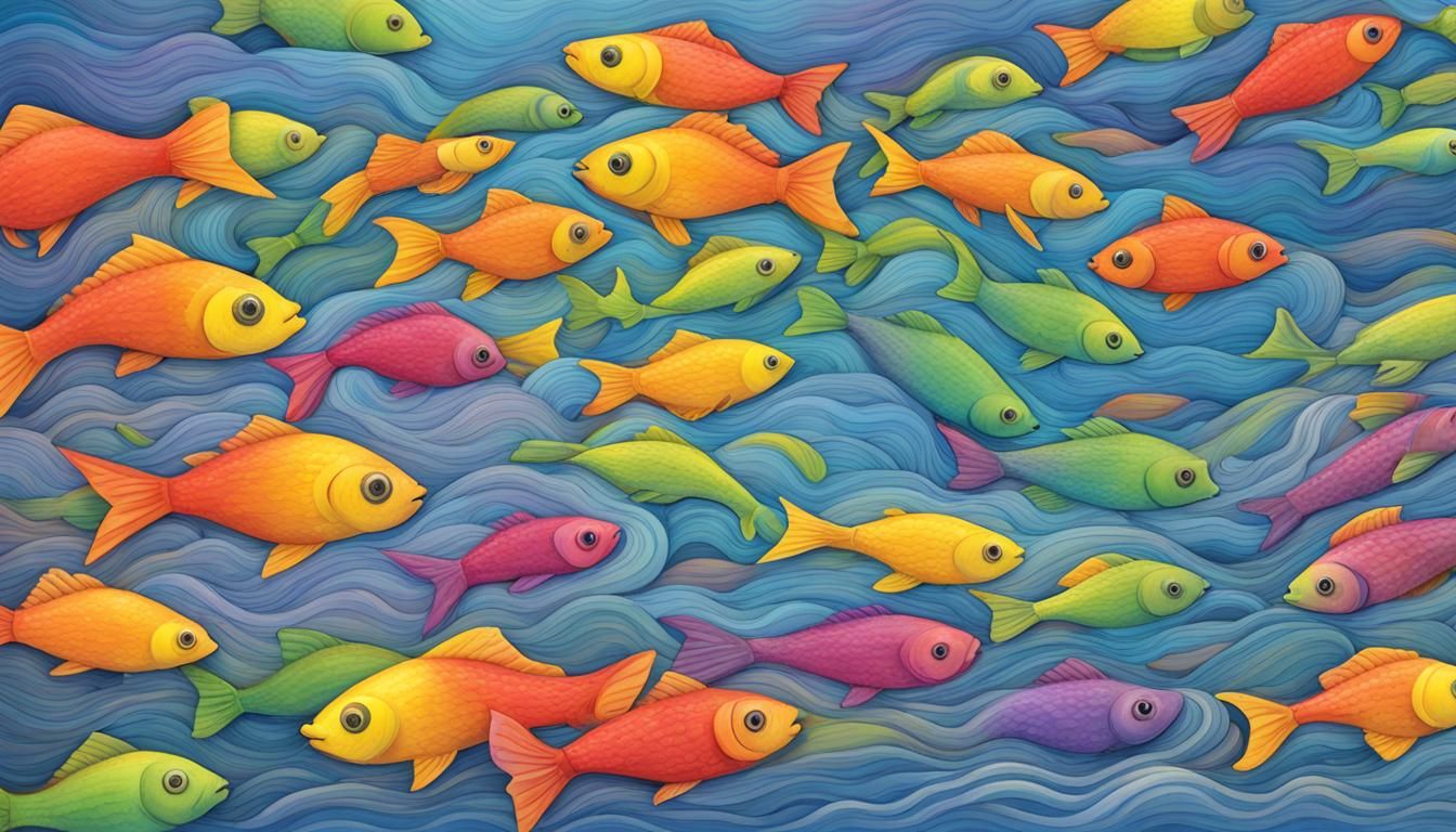 Rainbow, fish, breaking water