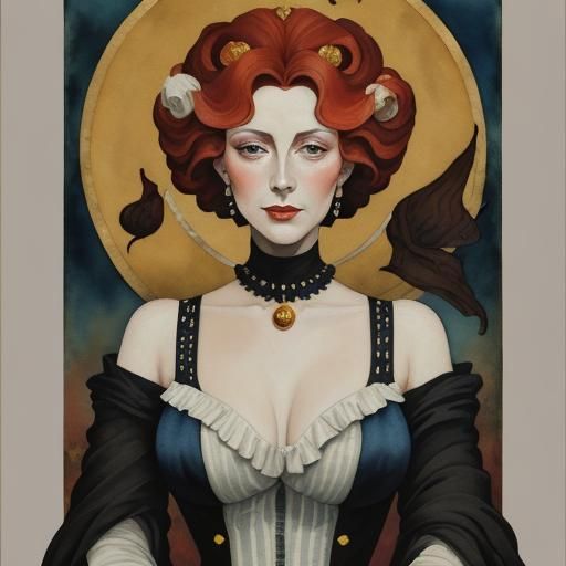 Queen of Hearts. Golden ratio, washed iron gall  ink and wat...