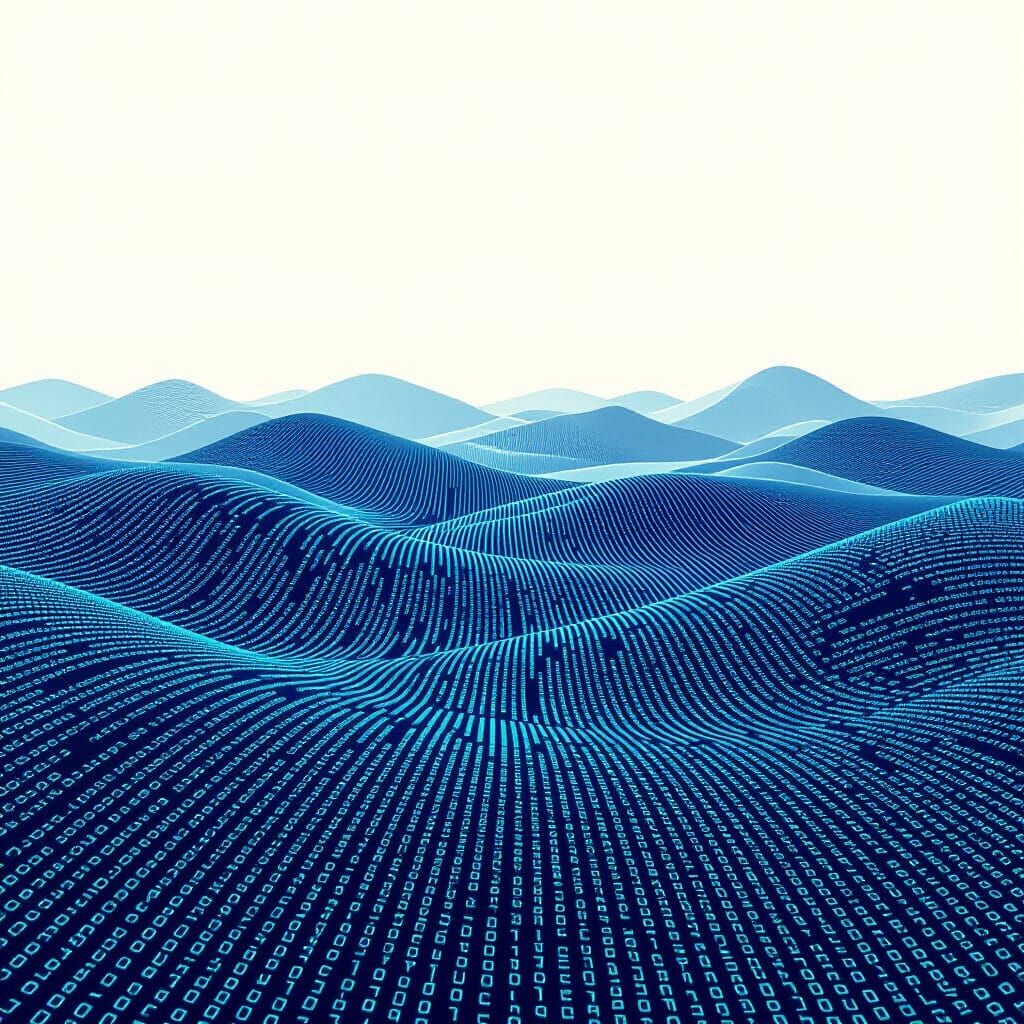 A landscape formed from scrolling lines of code  by @BACHELARD