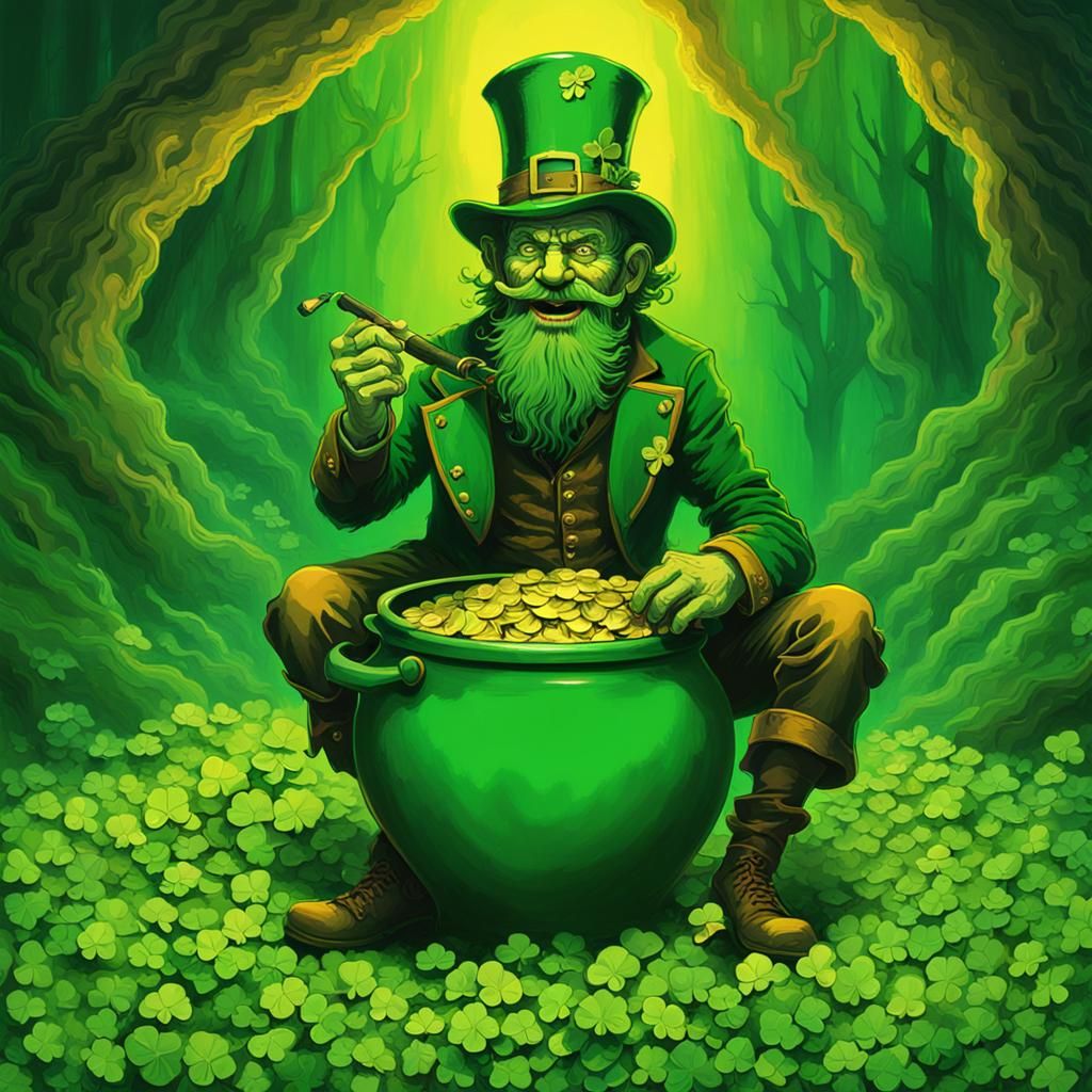 Leprechaun with Pot of Gold in Neon Colors