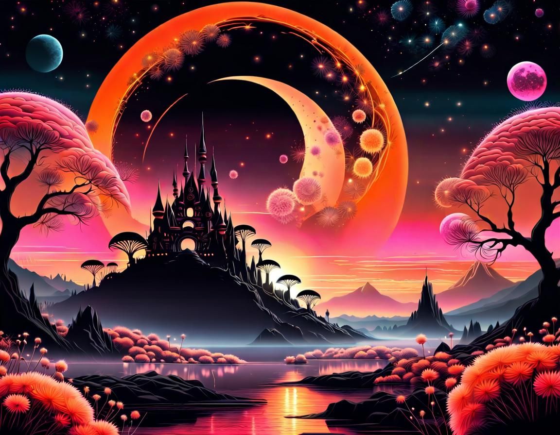 Alien Moonrise Citadel  by @FrancesFantasy