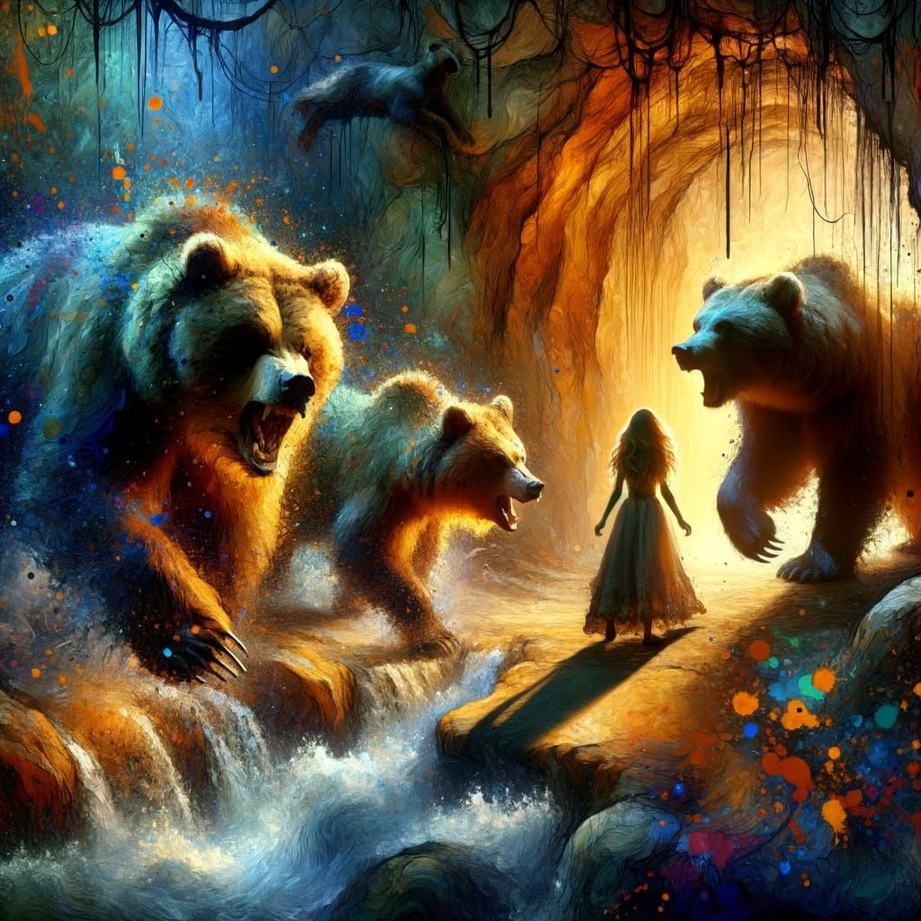 Vibrant Ink Splatters of Fear in the Bear's Lair