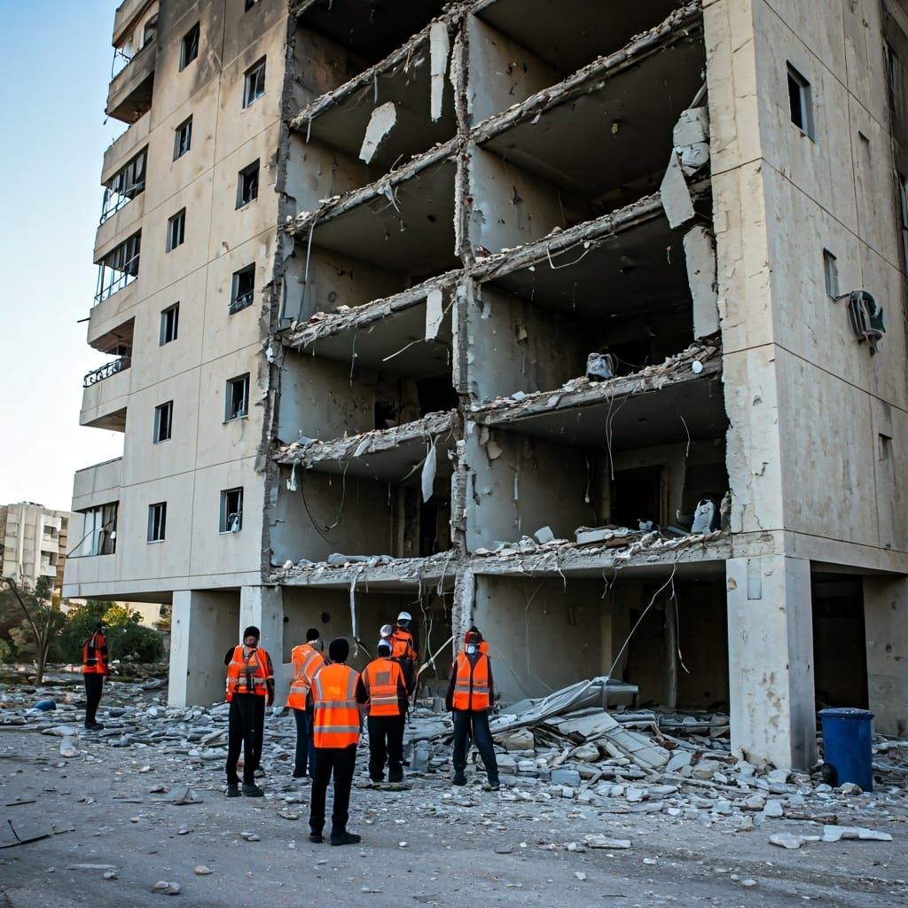 Damaged Building in Israel with Emergency Responders