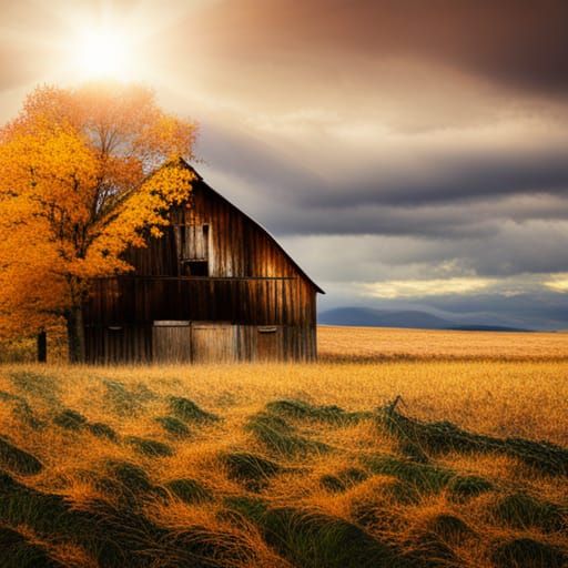 an old barn in autumn