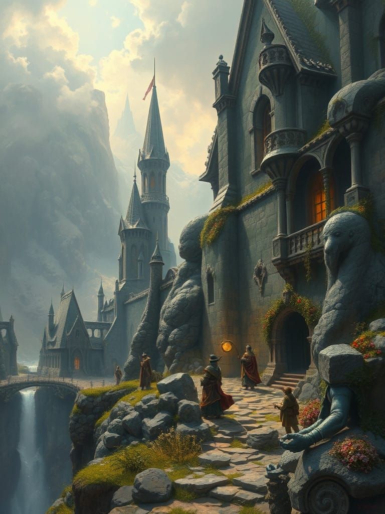 Epic High-Fantasy Landscape in Whimsical Traditional Digital...