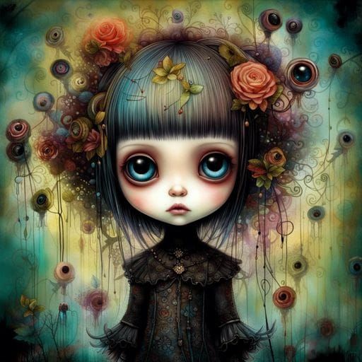 digital art of an adorable big-eyed gothic 