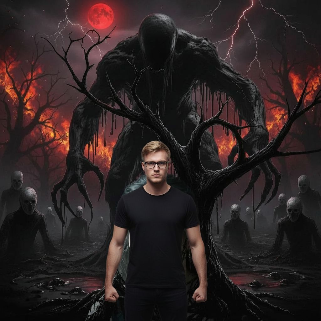 A fearless handsome human blond man wearing glasses vs his e...