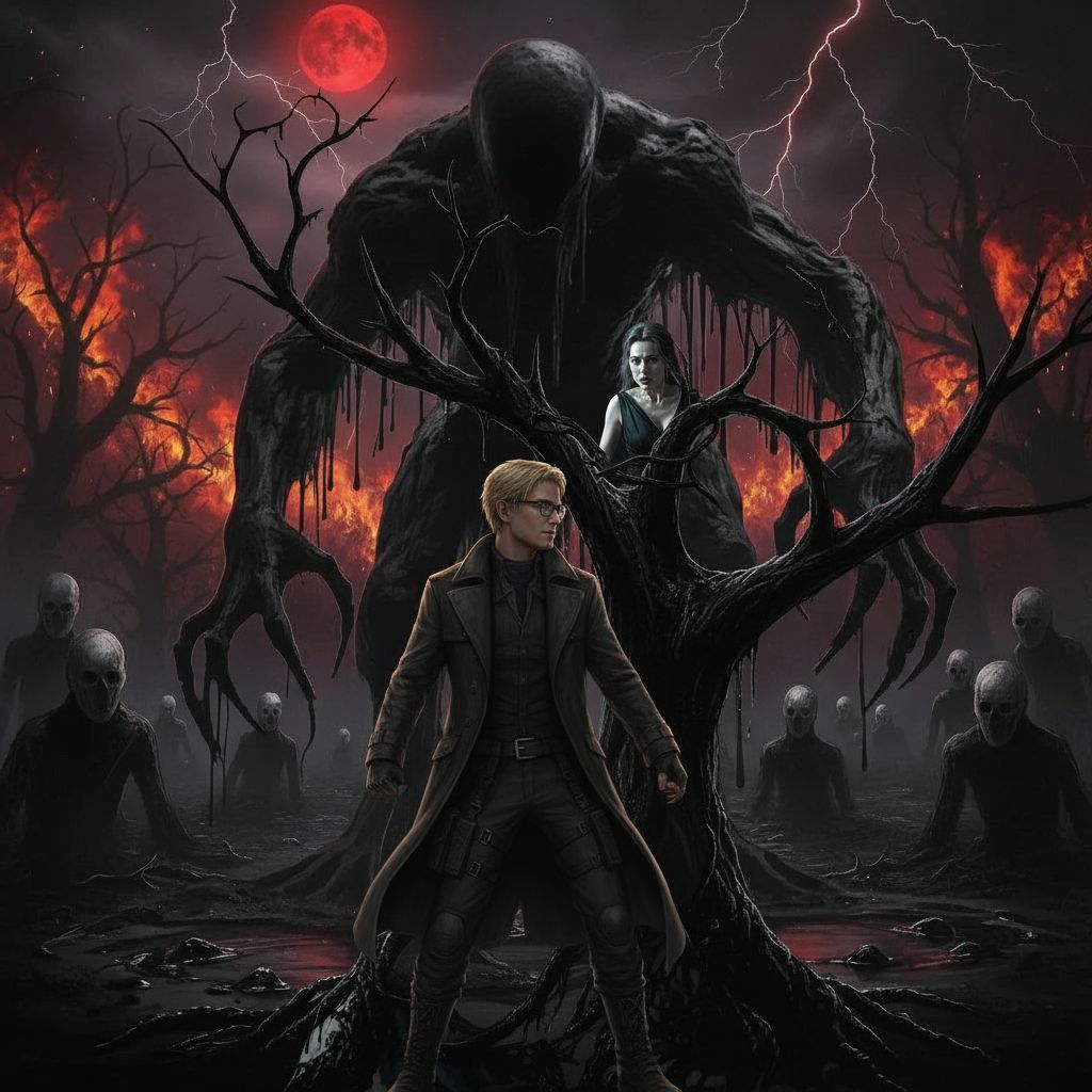 A fearless handsome human blond man wearing glasses vs his e...